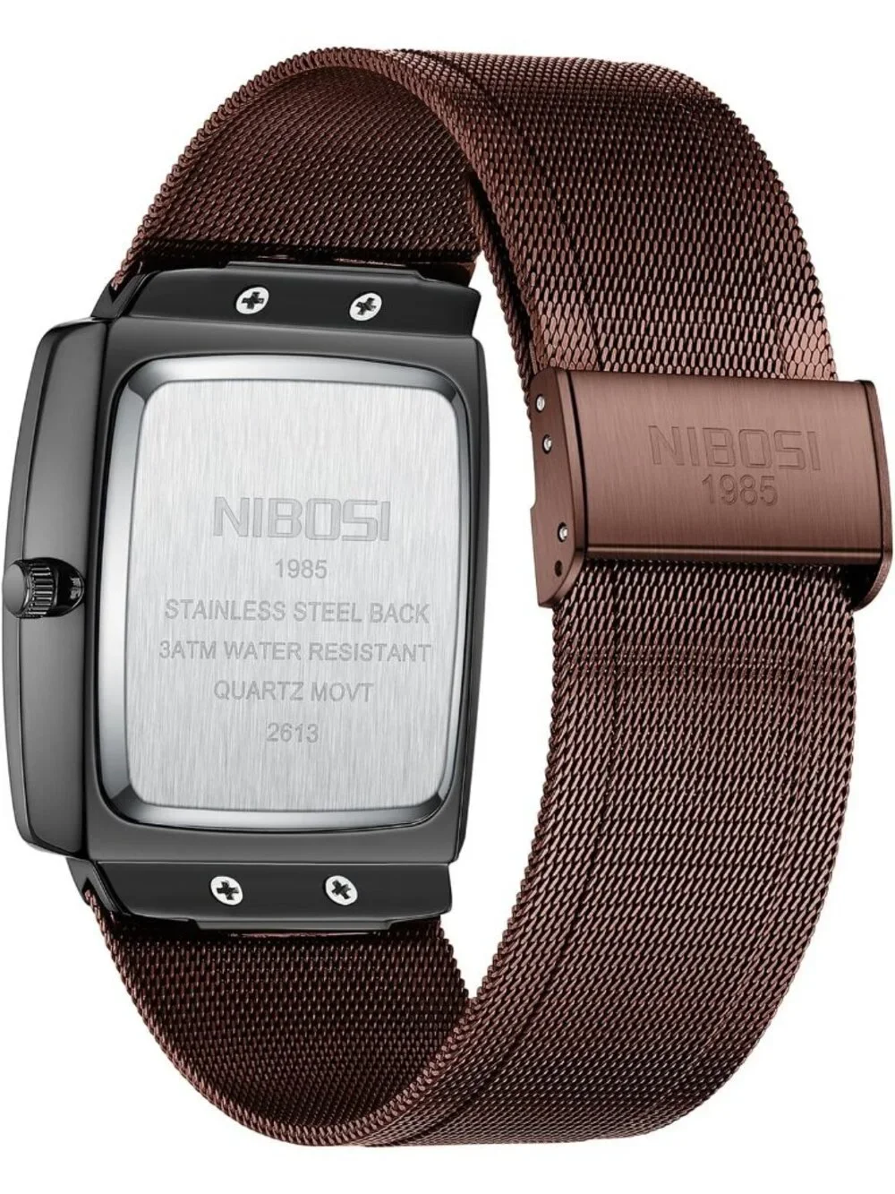 Nibosi Men's Brown Black Square Analog Mash Quartz Hook Buckle Waterproof Watch